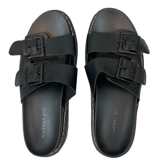 Madden Girl Black Double Buckle Platform Sandal Dizzyy Slides - Picture 9 of 12